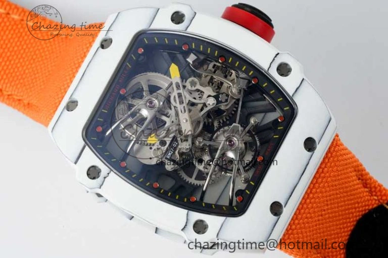 Colorful RM027-02 Nadal Real Tourbillon RMF Best Edition White Forge Carbon Black Inner Bezel on Orange Nylon Strap 9380