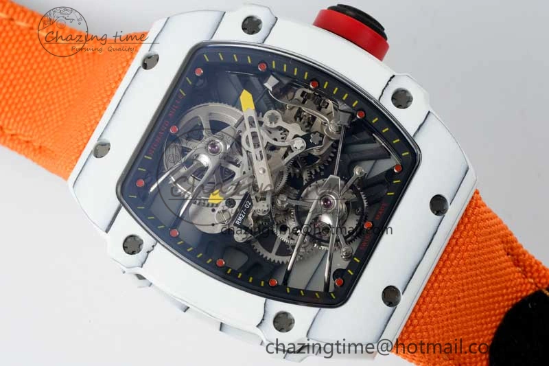 Colorful RM027-02 Nadal Real Tourbillon RMF Best Edition White Forge Carbon Black Inner Bezel on Orange Nylon Strap 9380
