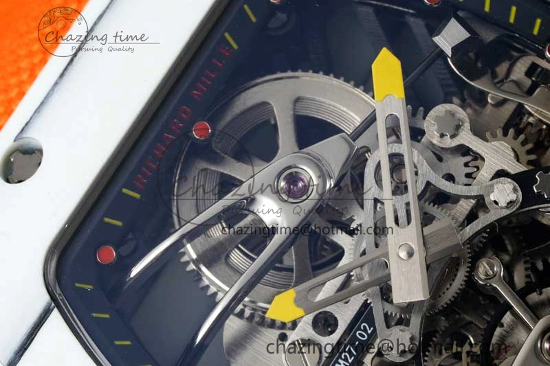 Colorful RM027-02 Nadal Real Tourbillon RMF Best Edition White Forge Carbon Black Inner Bezel on Orange Nylon Strap 9380
