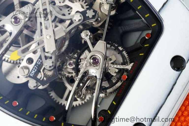 Colorful RM027-02 Nadal Real Tourbillon RMF Best Edition White Forge Carbon Black Inner Bezel on Orange Nylon Strap 9380