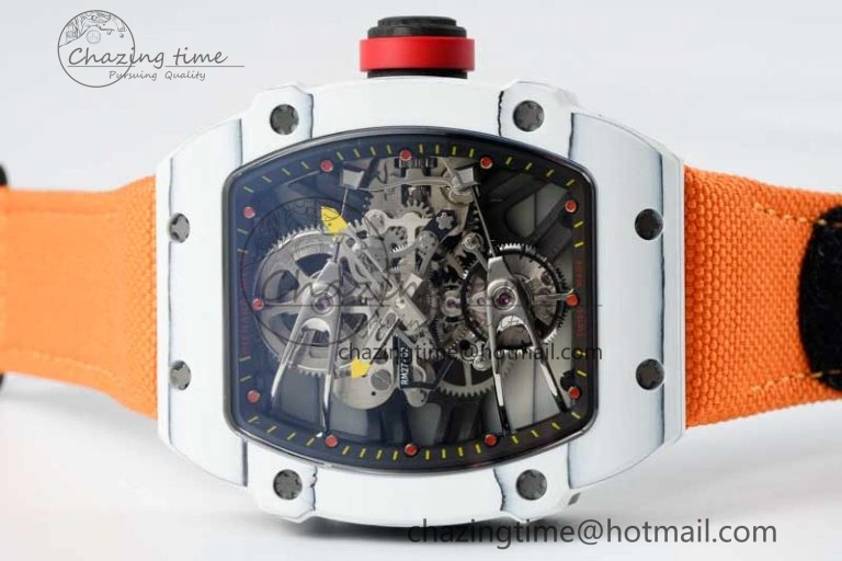 Colorful RM027-02 Nadal Real Tourbillon RMF Best Edition White Forge Carbon Black Inner Bezel on Orange Nylon Strap 9380