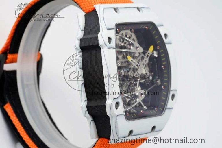 Colorful RM027-02 Nadal Real Tourbillon RMF Best Edition White Forge Carbon Black Inner Bezel on Orange Nylon Strap 9380