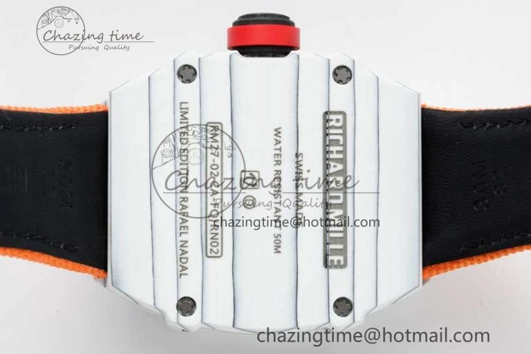 Colorful RM027-02 Nadal Real Tourbillon RMF Best Edition White Forge Carbon Black Inner Bezel on Orange Nylon Strap 9380