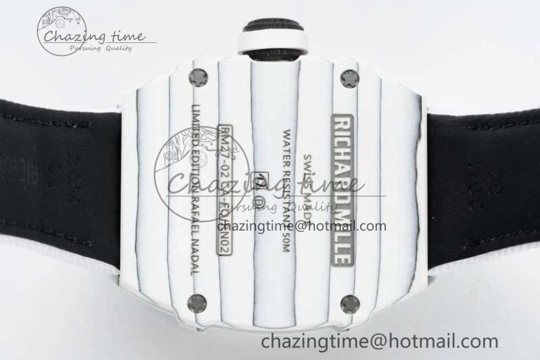 RM027-02 Nadal Real Tourbillon RMF Best Edition White Forge Carbon Black Inner Bezel on White Nylon Strap Colorful 9381