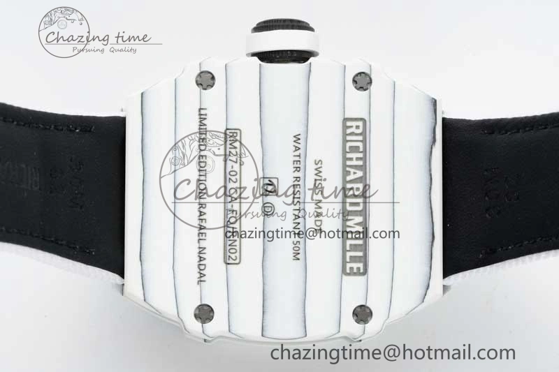 RM027-02 Nadal Real Tourbillon RMF Best Edition White Forge Carbon Black Inner Bezel on White Nylon Strap Colorful 9381