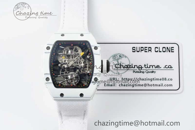 RM027-02 Nadal Real Tourbillon RMF Best Edition White Forge Carbon Black Inner Bezel on White Nylon Strap Colorful 9381