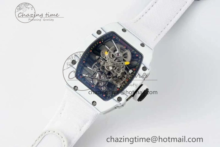 RM027-02 Nadal Real Tourbillon RMF Best Edition White Forge Carbon Black Inner Bezel on White Nylon Strap Colorful 9381