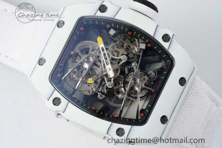 RM027-02 Nadal Real Tourbillon RMF Best Edition White Forge Carbon Black Inner Bezel on White Nylon Strap Colorful 9381