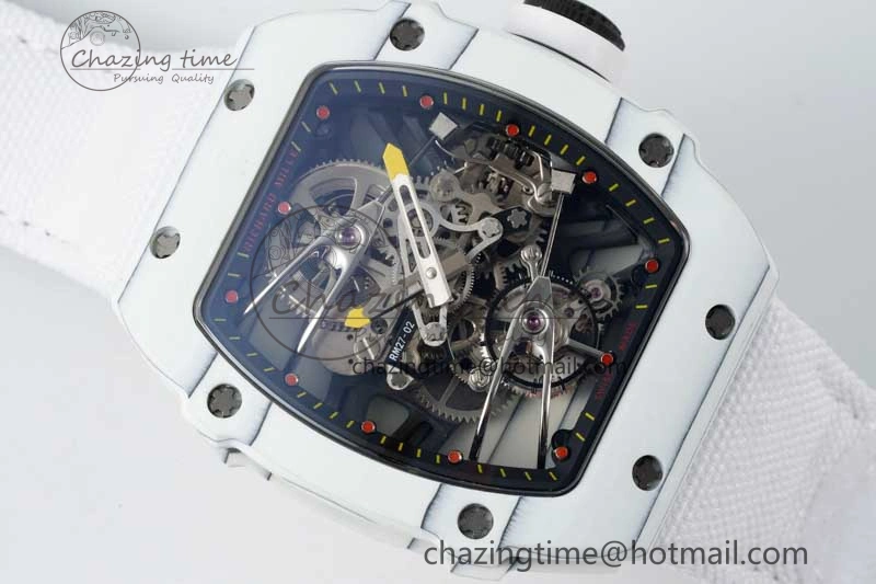RM027-02 Nadal Real Tourbillon RMF Best Edition White Forge Carbon Black Inner Bezel on White Nylon Strap Colorful 9381