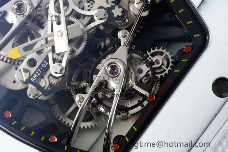 RM027-02 Nadal Real Tourbillon RMF Best Edition White Forge Carbon Black Inner Bezel on White Nylon Strap Colorful 9381