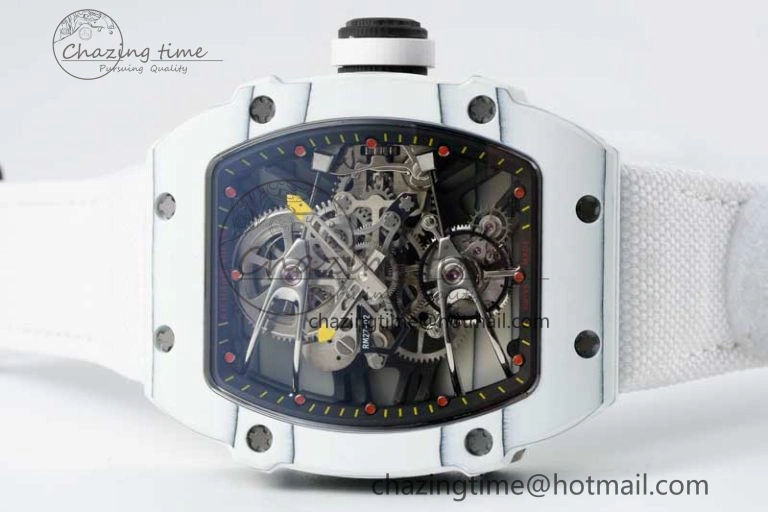 RM027-02 Nadal Real Tourbillon RMF Best Edition White Forge Carbon Black Inner Bezel on White Nylon Strap Colorful 9381