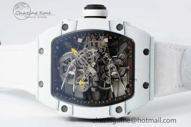 RM027-02 Nadal Real Tourbillon RMF Best Edition White Forge Carbon Black Inner Bezel on White Nylon Strap Colorful 9381
