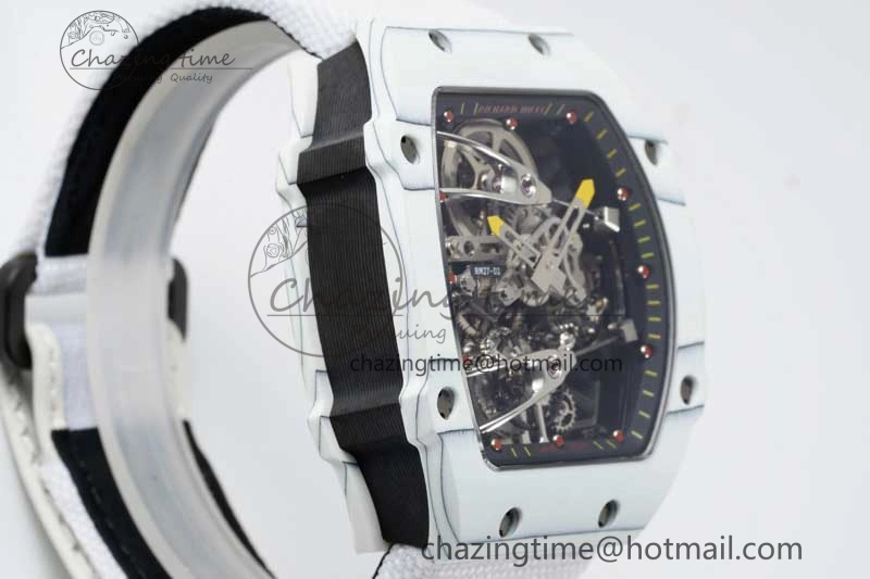 RM027-02 Nadal Real Tourbillon RMF Best Edition White Forge Carbon Black Inner Bezel on White Nylon Strap Colorful 9381
