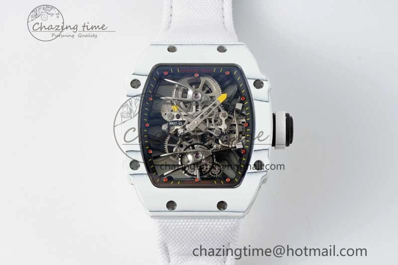 RM027-02 Nadal Real Tourbillon RMF Best Edition White Forge Carbon Black Inner Bezel on White Nylon Strap Colorful 9381