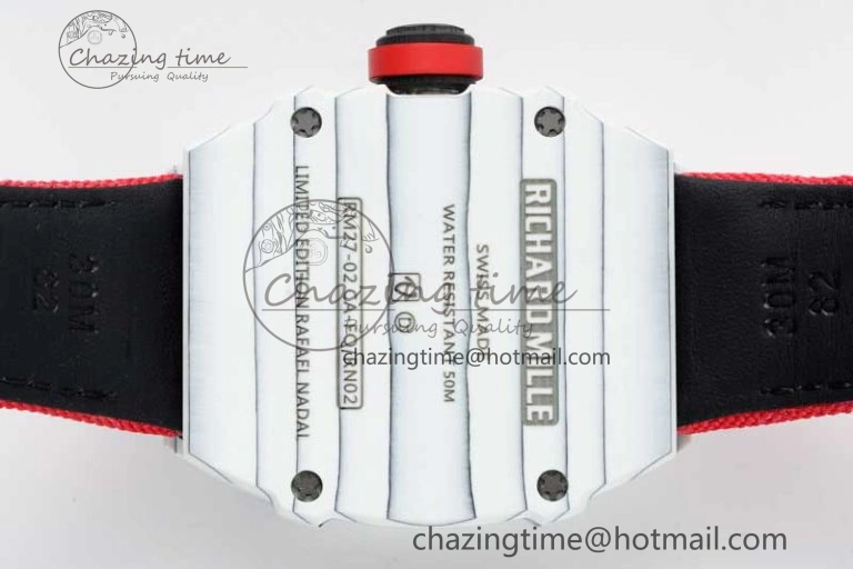 RM027-02 Nadal Real Tourbillon RMF Best Edition White Forge Carbon Red Inner Bezel on Red Nylon Strap GoodFit 9383