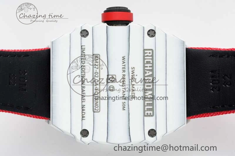 RM027-02 Nadal Real Tourbillon RMF Best Edition White Forge Carbon Red Inner Bezel on Red Nylon Strap GoodFit 9383