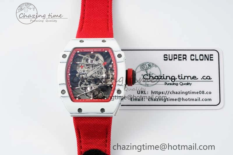 RM027-02 Nadal Real Tourbillon RMF Best Edition White Forge Carbon Red Inner Bezel on Red Nylon Strap GoodFit 9383