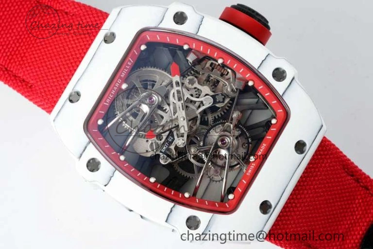 RM027-02 Nadal Real Tourbillon RMF Best Edition White Forge Carbon Red Inner Bezel on Red Nylon Strap GoodFit 9383
