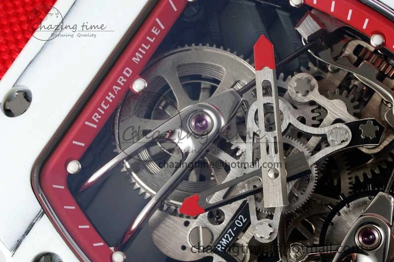 RM027-02 Nadal Real Tourbillon RMF Best Edition White Forge Carbon Red Inner Bezel on Red Nylon Strap GoodFit 9383