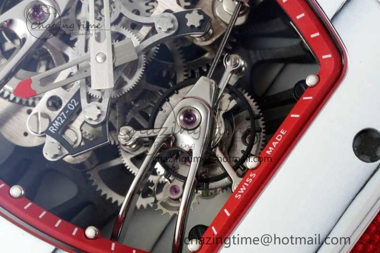 RM027-02 Nadal Real Tourbillon RMF Best Edition White Forge Carbon Red Inner Bezel on Red Nylon Strap GoodFit 9383