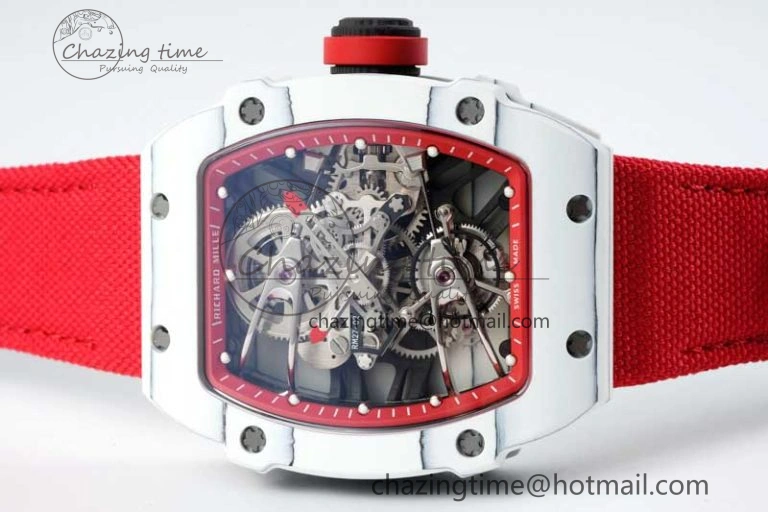RM027-02 Nadal Real Tourbillon RMF Best Edition White Forge Carbon Red Inner Bezel on Red Nylon Strap GoodFit 9383