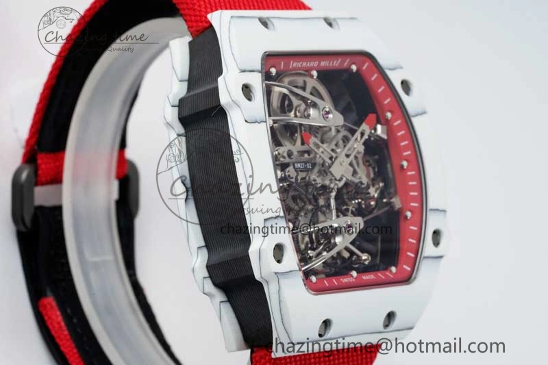 RM027-02 Nadal Real Tourbillon RMF Best Edition White Forge Carbon Red Inner Bezel on Red Nylon Strap GoodFit 9383