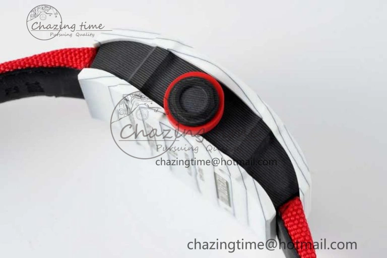 RM027-02 Nadal Real Tourbillon RMF Best Edition White Forge Carbon Red Inner Bezel on Red Nylon Strap GoodFit 9383