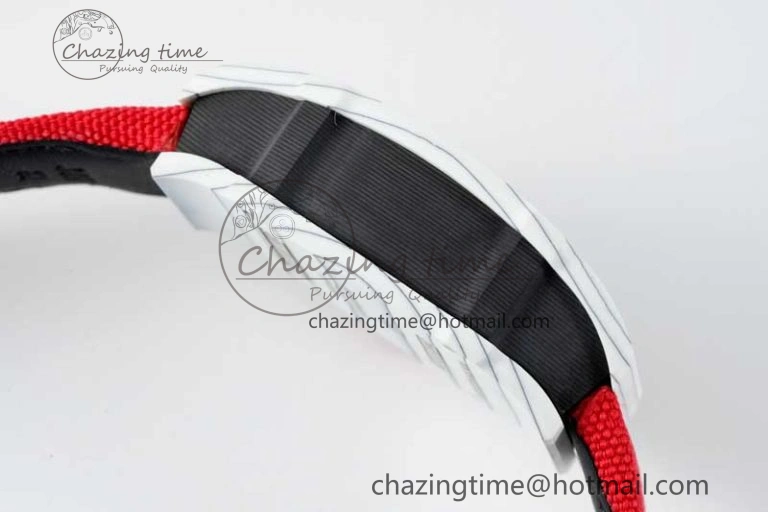 RM027-02 Nadal Real Tourbillon RMF Best Edition White Forge Carbon Red Inner Bezel on Red Nylon Strap GoodFit 9383