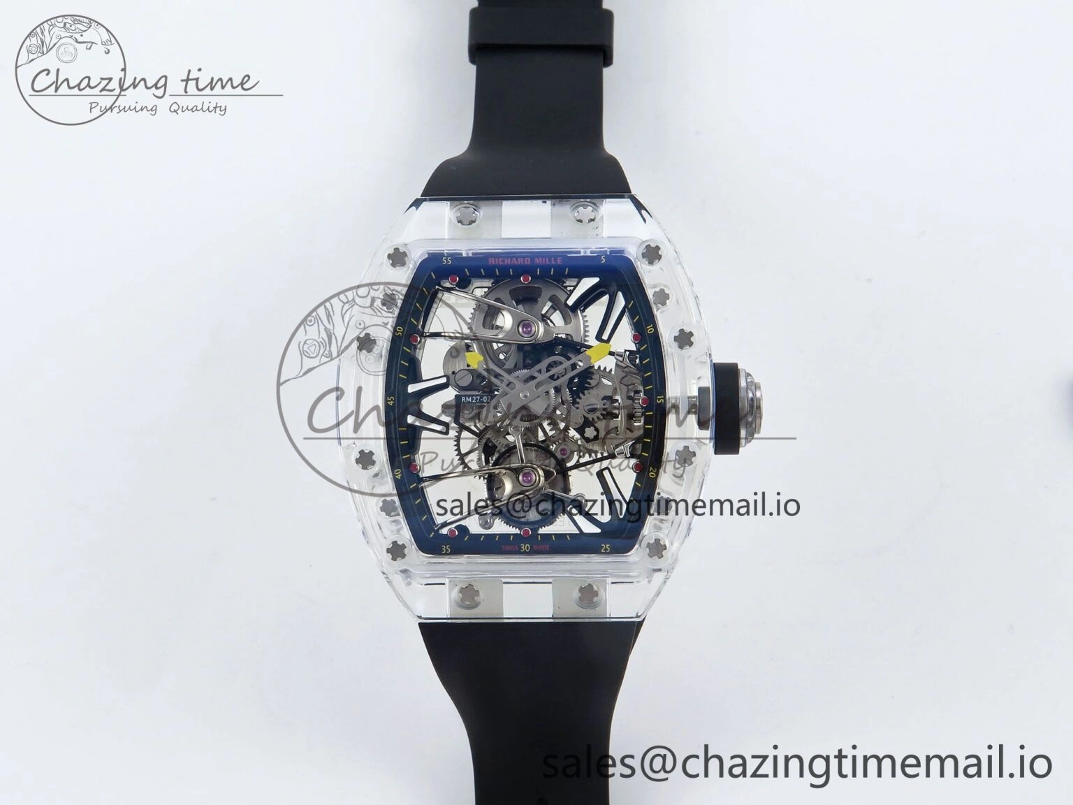 RM027-02 Transparent Tourbillon RMF Best Edition Skeleton Dial on Black Rubber Strap Lightweight 9216