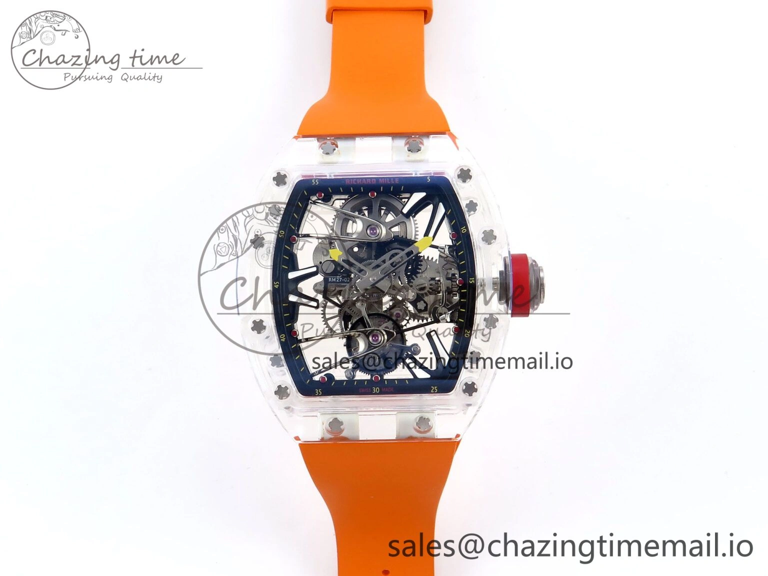 RM027-02 Transparent Tourbillon RMF Best Edition Skeleton Dial on Orange Rubber Strap MultiPurpose 9215