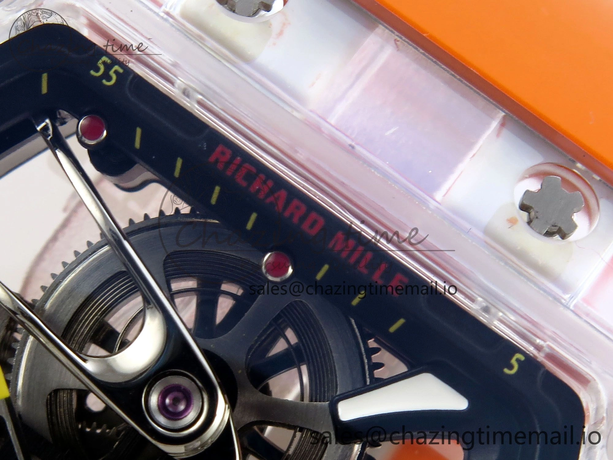 RM027-02 Transparent Tourbillon RMF Best Edition Skeleton Dial on Orange Rubber Strap MultiPurpose 9215