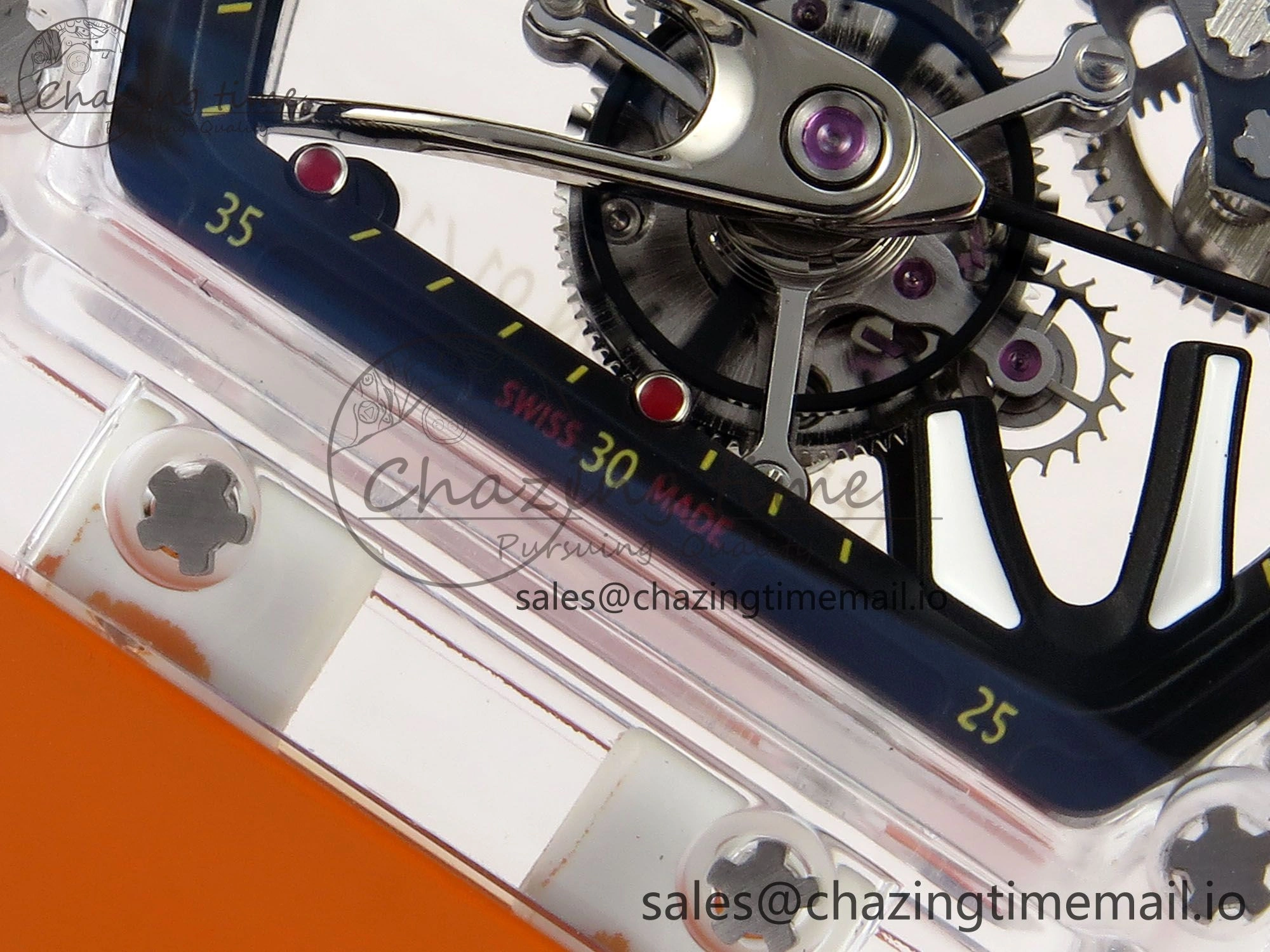 RM027-02 Transparent Tourbillon RMF Best Edition Skeleton Dial on Orange Rubber Strap MultiPurpose 9215