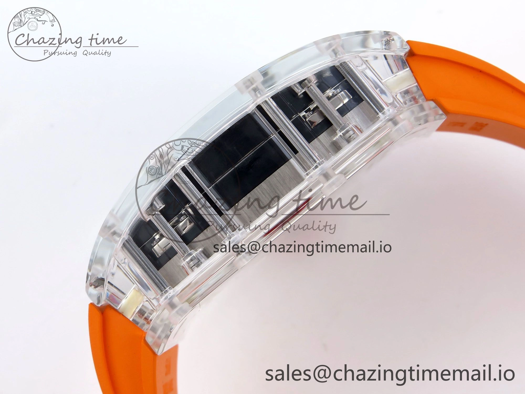 RM027-02 Transparent Tourbillon RMF Best Edition Skeleton Dial on Orange Rubber Strap MultiPurpose 9215