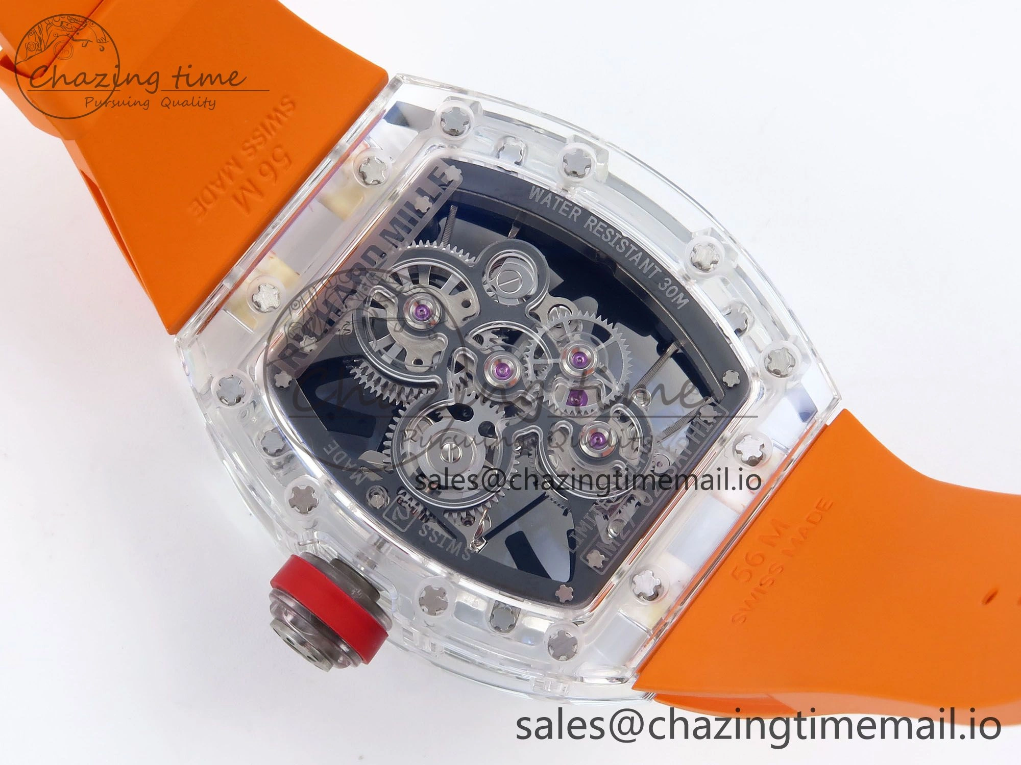 RM027-02 Transparent Tourbillon RMF Best Edition Skeleton Dial on Orange Rubber Strap MultiPurpose 9215