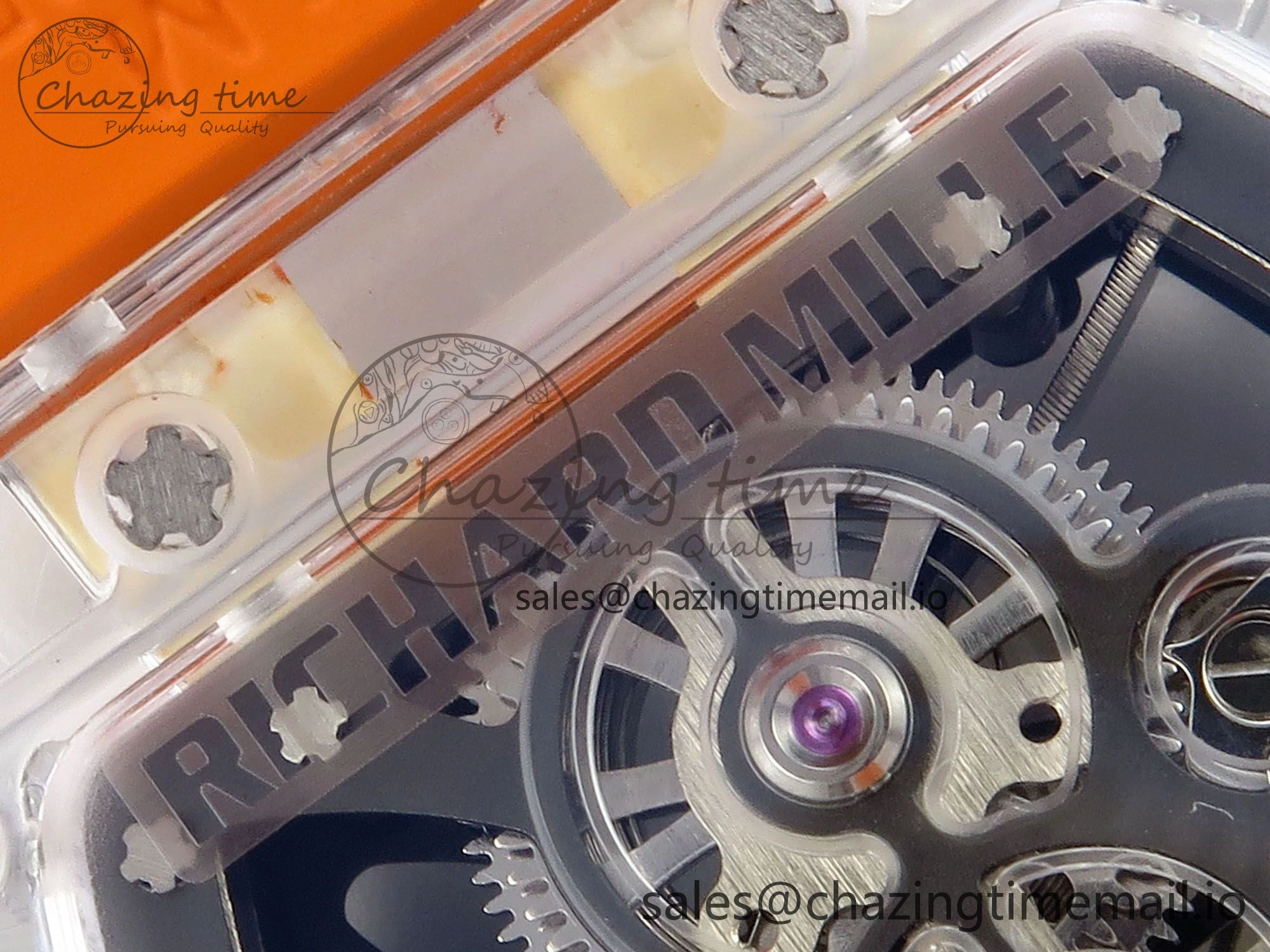 RM027-02 Transparent Tourbillon RMF Best Edition Skeleton Dial on Orange Rubber Strap MultiPurpose 9215