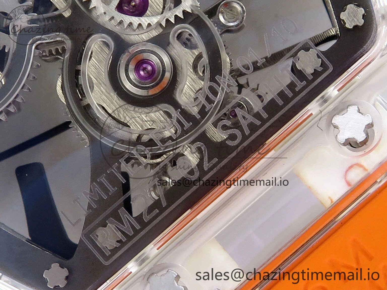 RM027-02 Transparent Tourbillon RMF Best Edition Skeleton Dial on Orange Rubber Strap MultiPurpose 9215