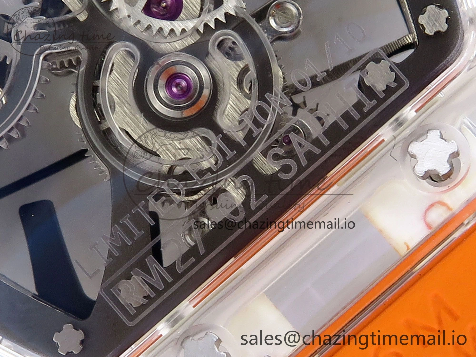 RM027-02 Transparent Tourbillon RMF Best Edition Skeleton Dial on Orange Rubber Strap MultiPurpose 9215