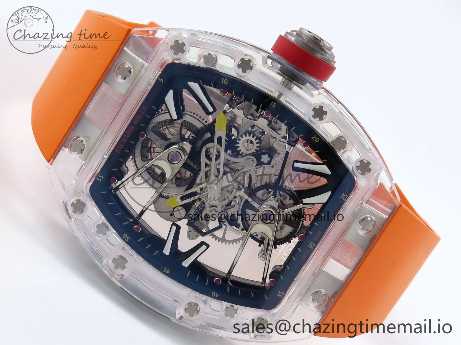 RM027-02 Transparent Tourbillon RMF Best Edition Skeleton Dial on Orange Rubber Strap MultiPurpose 9215