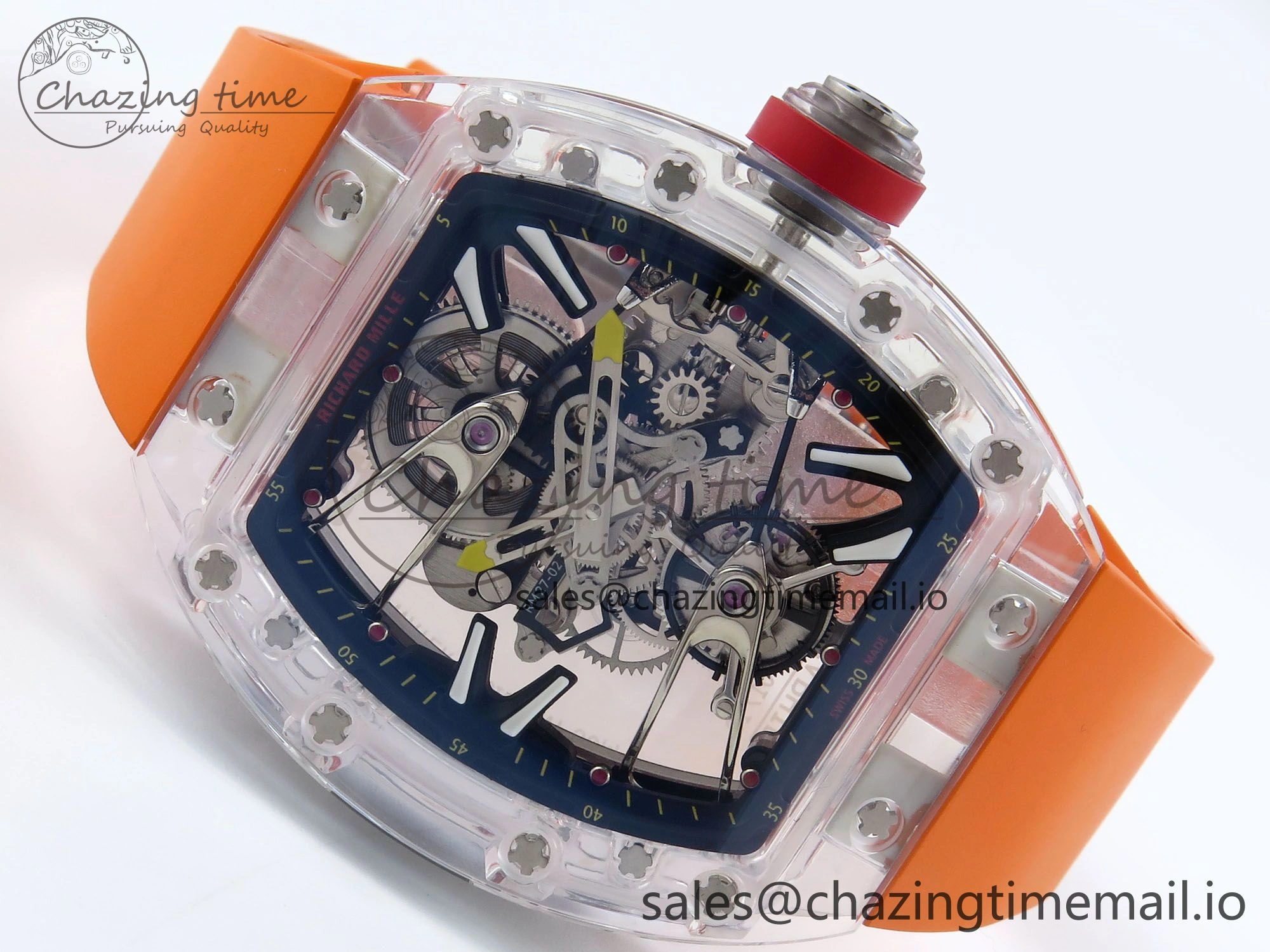 RM027-02 Transparent Tourbillon RMF Best Edition Skeleton Dial on Orange Rubber Strap MultiPurpose 9215