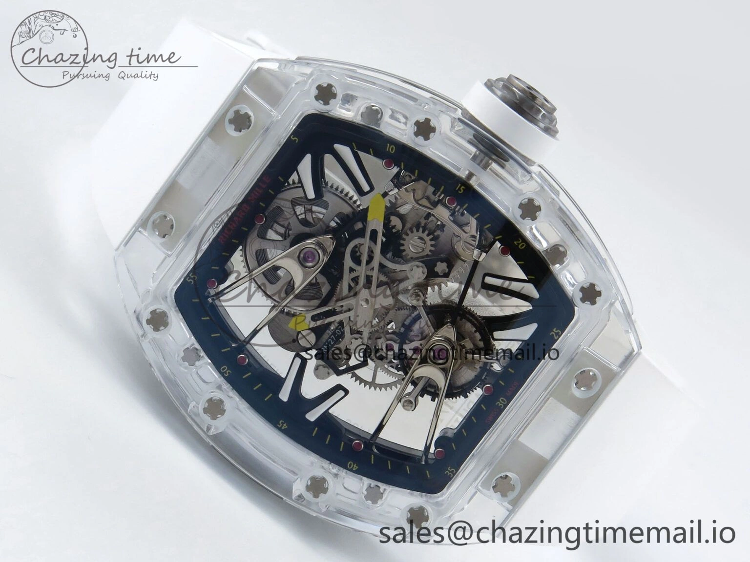 Breathable RM027-02 Transparent Tourbillon RMF Best Edition Skeleton Dial on White Rubber Strap 9206