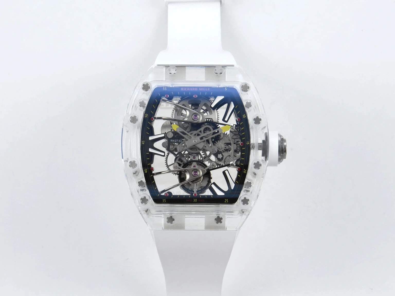 Breathable RM027-02 Transparent Tourbillon RMF Best Edition Skeleton Dial on White Rubber Strap 9206