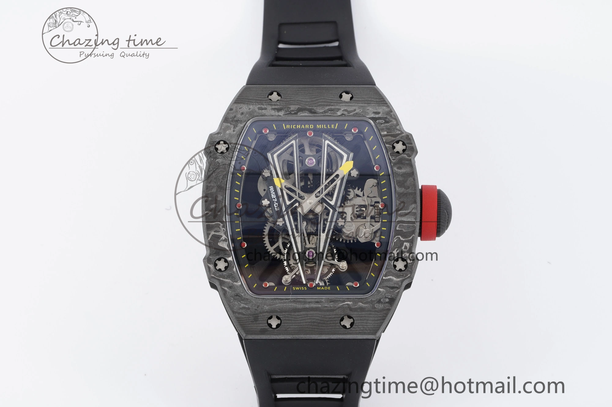 Stylish RM027-03 NTPT Real Tourbillon RMF Best Edition Skeleton Dial on Black Rubber Strap 9364