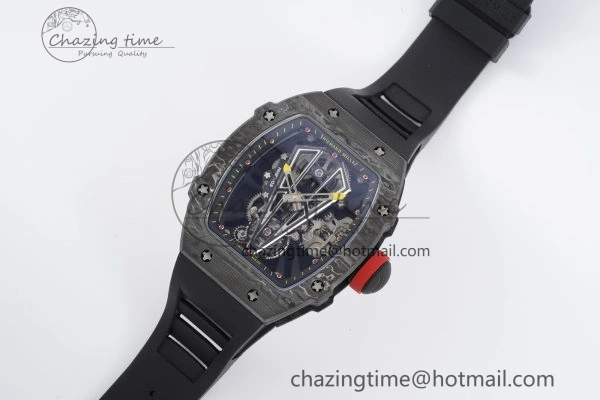 Stylish RM027-03 NTPT Real Tourbillon RMF Best Edition Skeleton Dial on Black Rubber Strap 9364