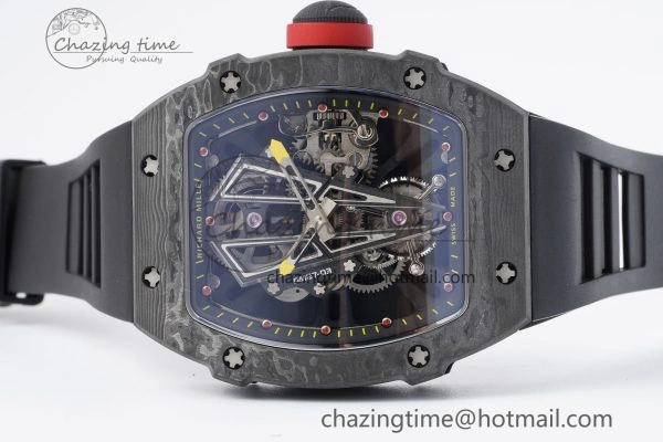 Stylish RM027-03 NTPT Real Tourbillon RMF Best Edition Skeleton Dial on Black Rubber Strap 9364