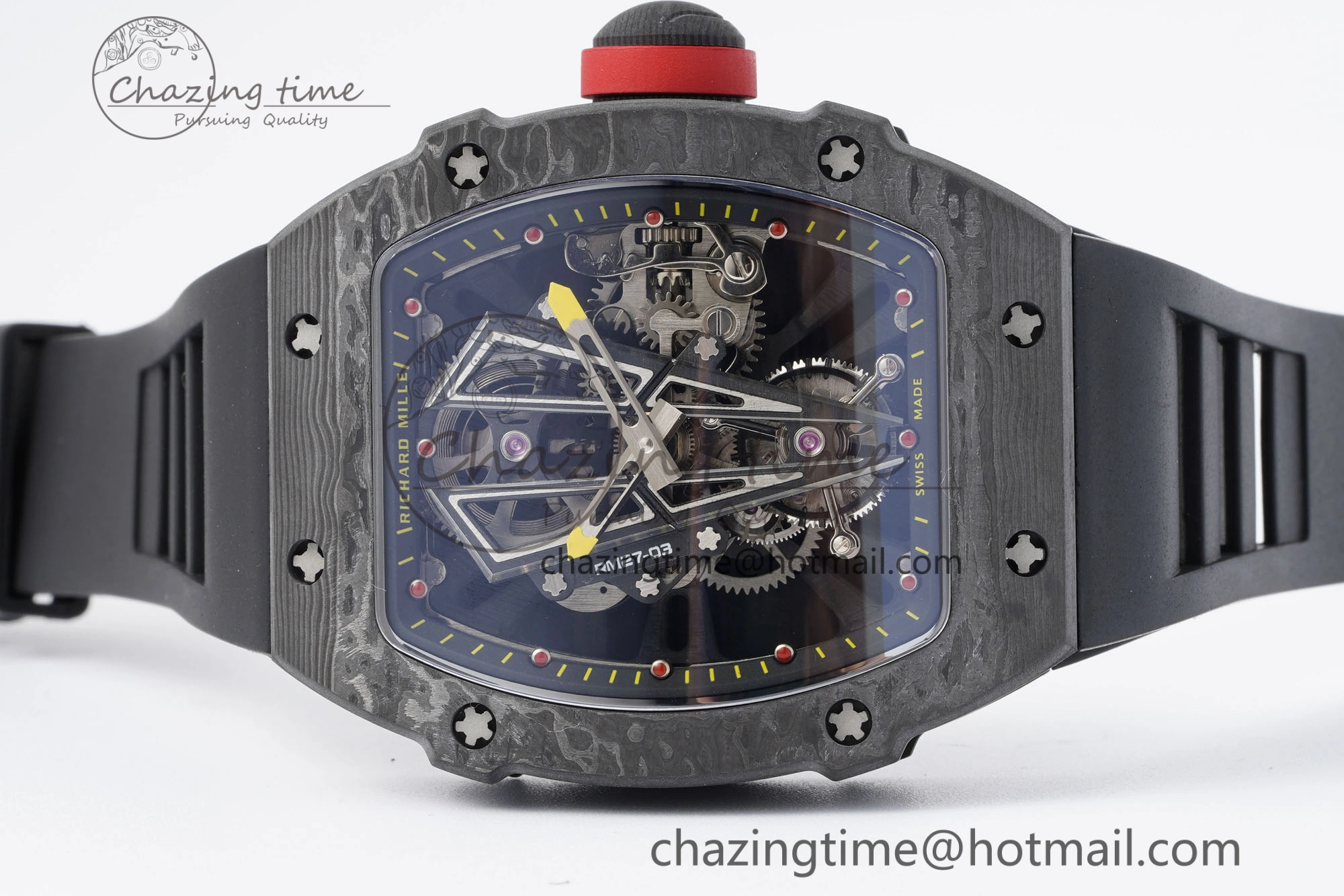 Stylish RM027-03 NTPT Real Tourbillon RMF Best Edition Skeleton Dial on Black Rubber Strap 9364