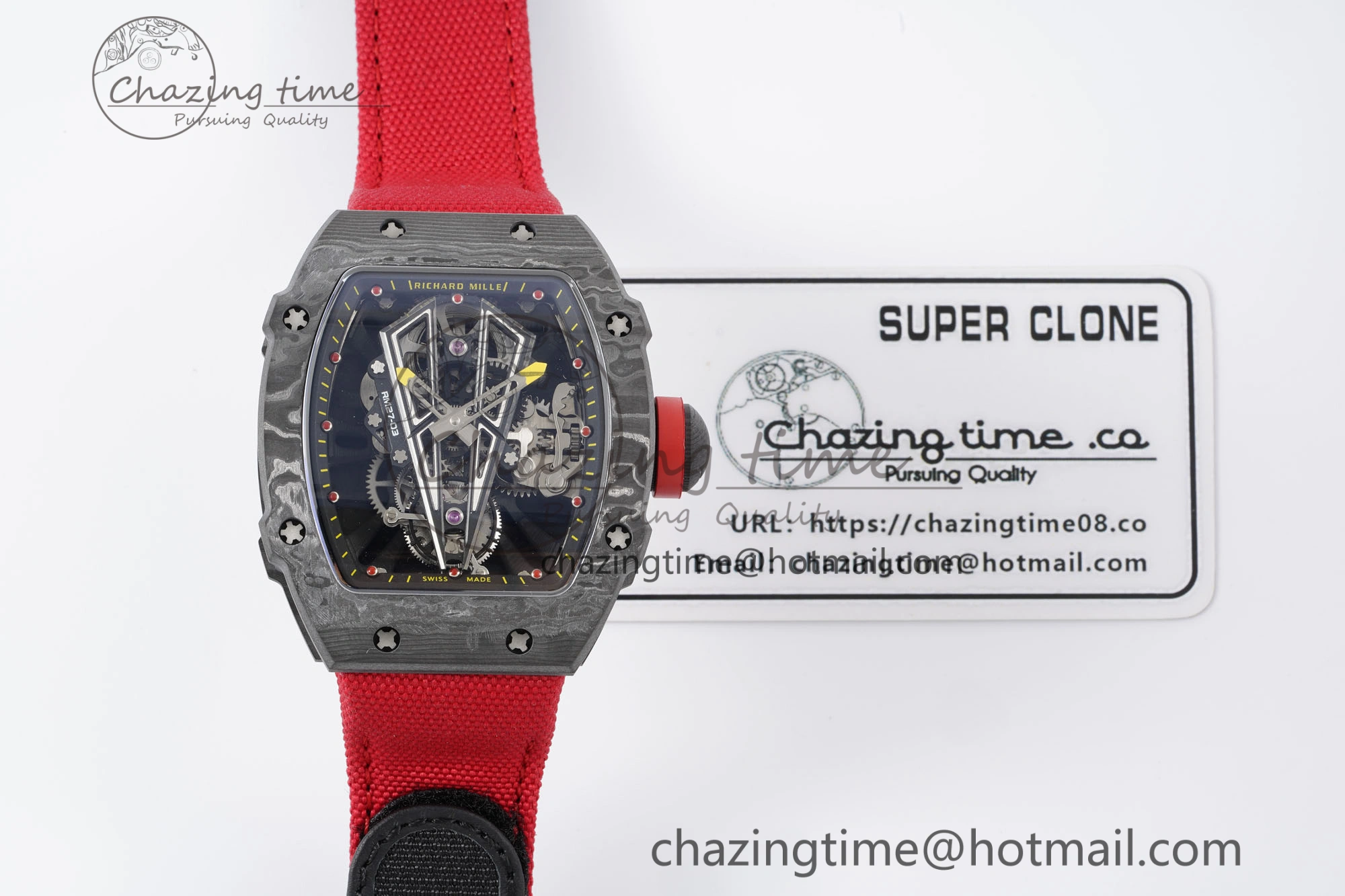 SunProtective RM027-03 NTPT Real Tourbillon RMF Best Edition Skeleton Dial on Red Nylon Strap 9365