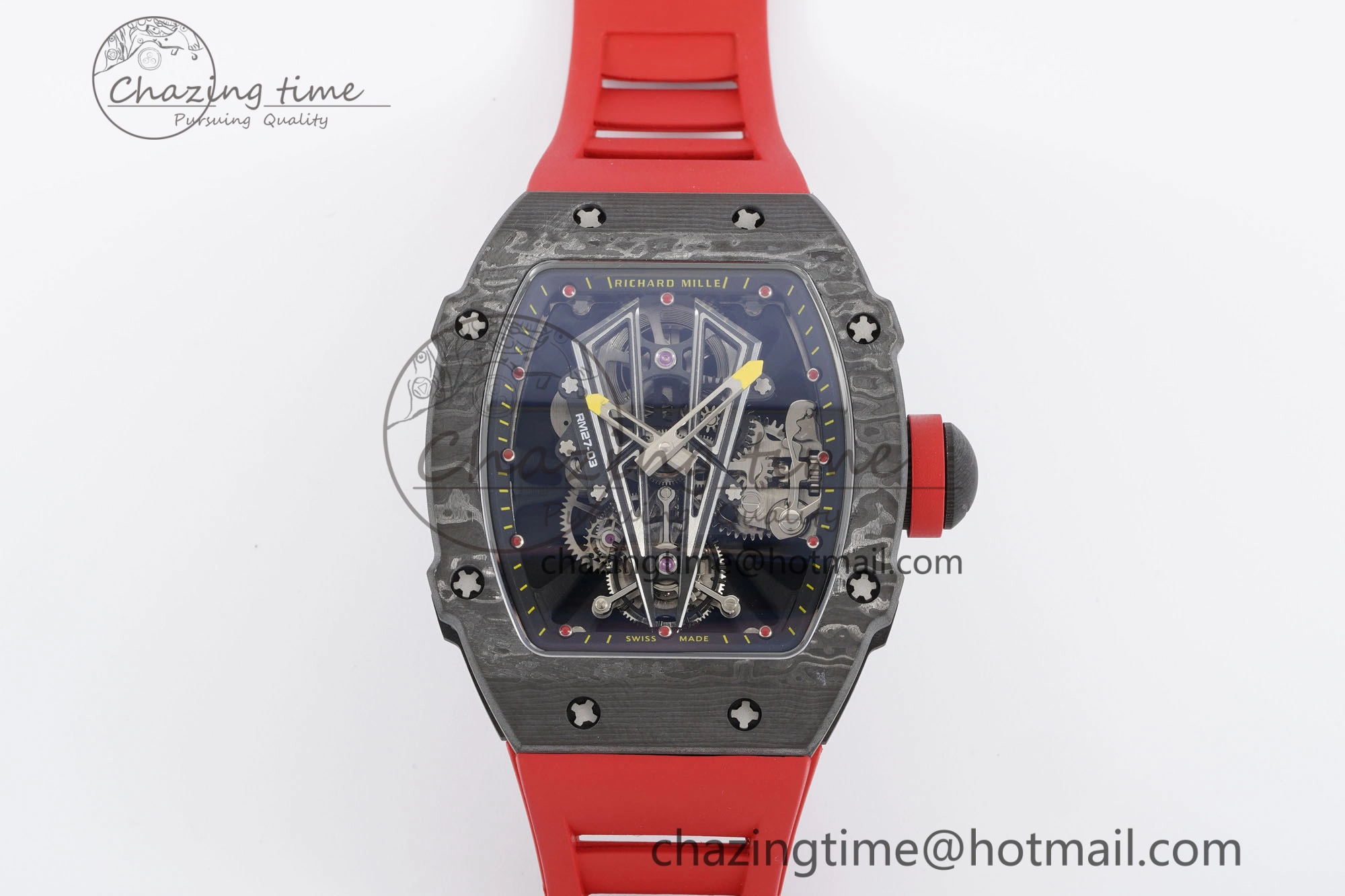 Sophisticated RM027-03 NTPT Real Tourbillon RMF Best Edition Skeleton Dial on Red Rubber Strap 9363