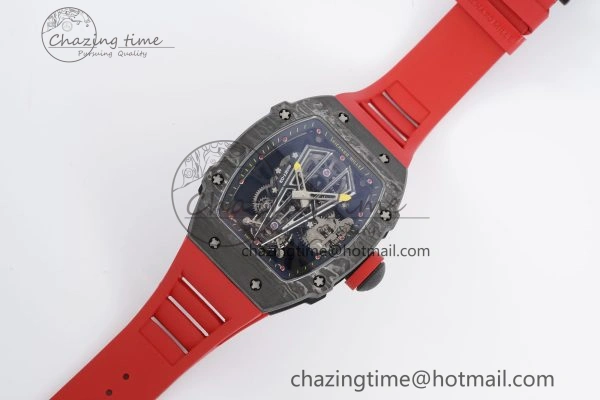 Sophisticated RM027-03 NTPT Real Tourbillon RMF Best Edition Skeleton Dial on Red Rubber Strap 9363
