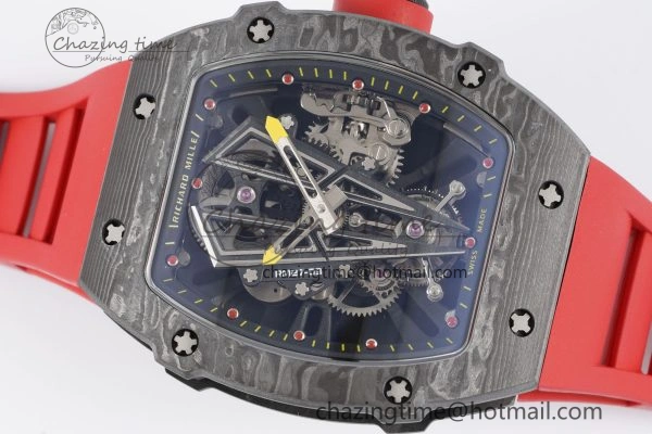 Sophisticated RM027-03 NTPT Real Tourbillon RMF Best Edition Skeleton Dial on Red Rubber Strap 9363