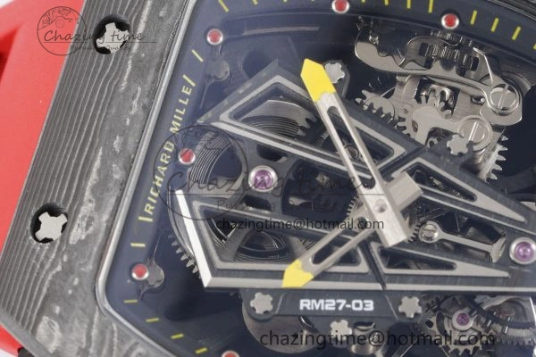 Sophisticated RM027-03 NTPT Real Tourbillon RMF Best Edition Skeleton Dial on Red Rubber Strap 9363